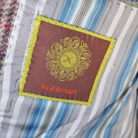 Men's Tweed Plaid Sport Coat Size US 40 Kuhlman Two-Button Smokey Blue 100% Wool - Picture 6 of 12